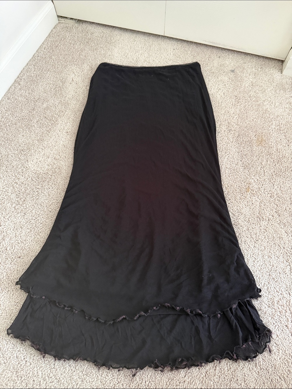 Black Layered Hem Maxi Skirt